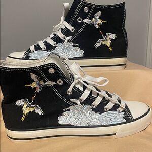 Embroidered Black High-Top Sneakers